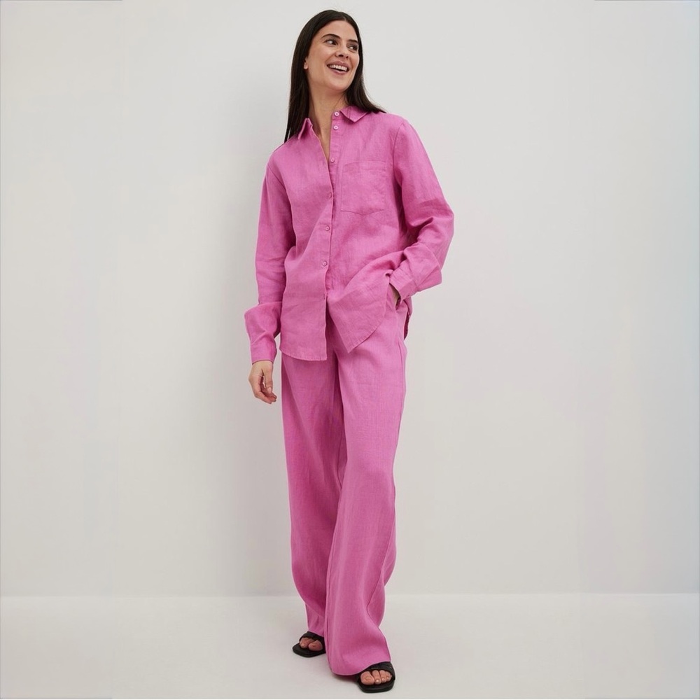 COLIN’S Pink Linen Wide Leg Pants XS High Rise Summer